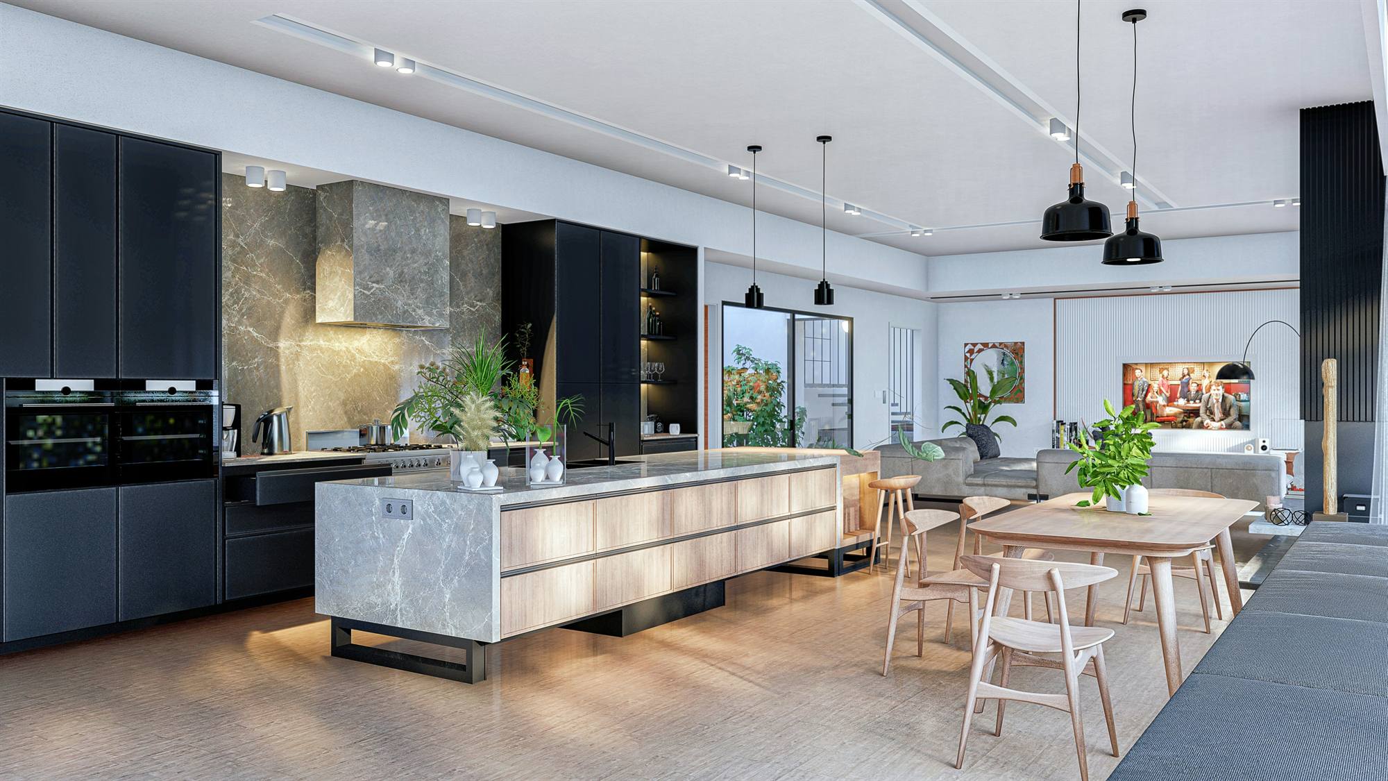Warm, bright modular kitchen